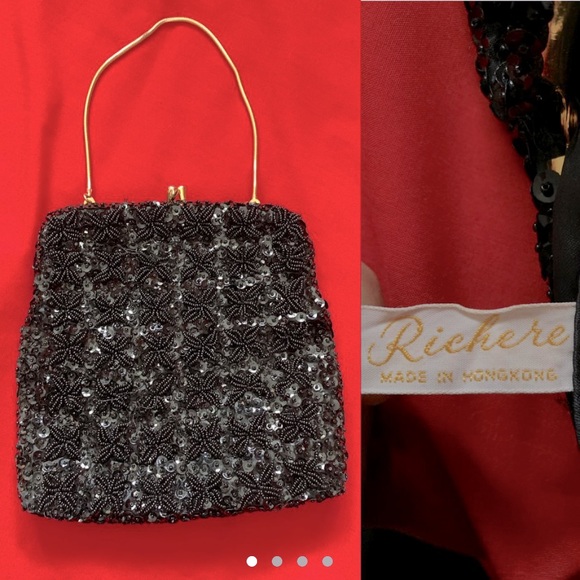 VTG beautiful square beaded sequin black minipurse - Picture 1 of 4